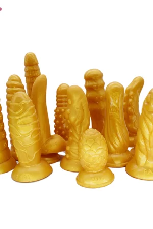 FAAK Gold Large Long Anal Plug With Suction Cup Fantasy Animal Dildos Butt Plug Sex Toys For Women Men Masturbator